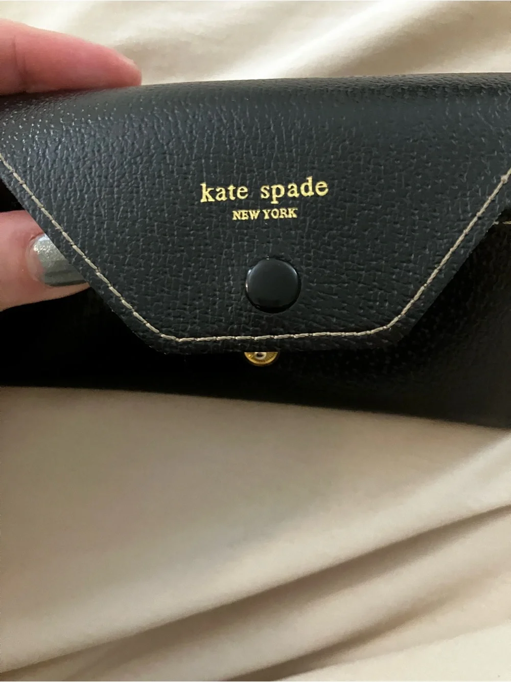 Kate Spade New York Black faux Leather Envelope Glasses Case Logo Lining